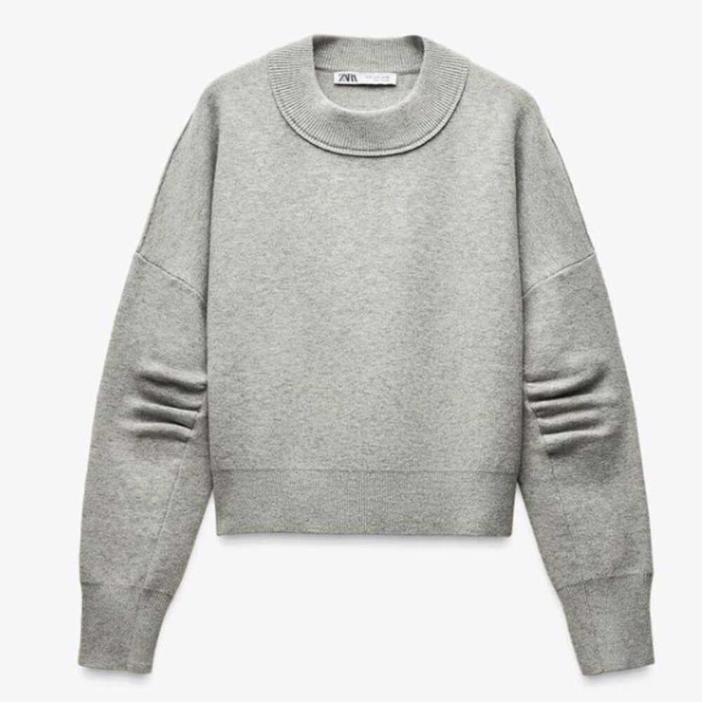 ZARA PLEATED SLEEVE SWEATSHIRT IN GREY SIZE SMALL